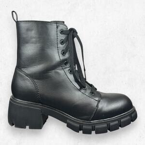 MIA Tauren Black Combat Boots Women 8.5 Lug Sole Platform Lace-Up Side Zip